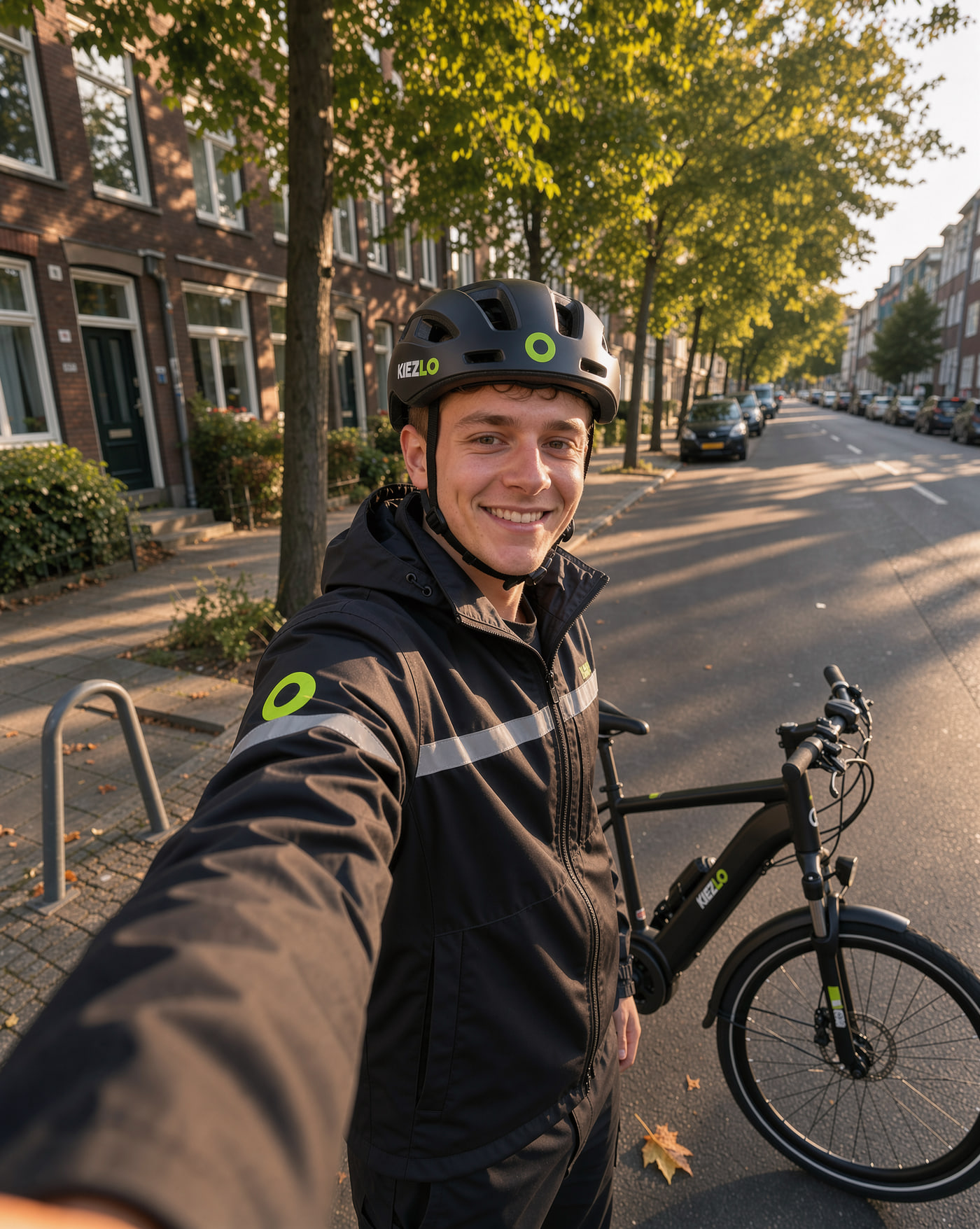 KIEZLO Kurier mit Helm und Fahrrad